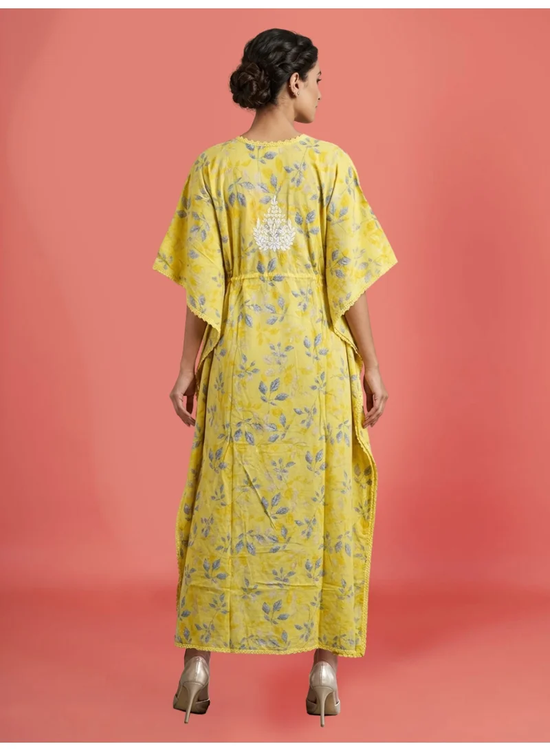 Alaya Yellow Women Embroidered Cotton Kaftan-AL3700B for Women | Best Price UAE