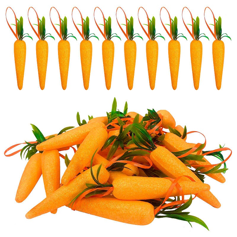 Wehhbtye 5 Inch Easter Carrot Hanging Ornaments30PCS Artificial Spring Fall Foam Glitter Powder CarrotRealistic Mini Thanksgiving Harvest Carrots Hanging Pendant for Tree Home Party DIY Crafts Decor