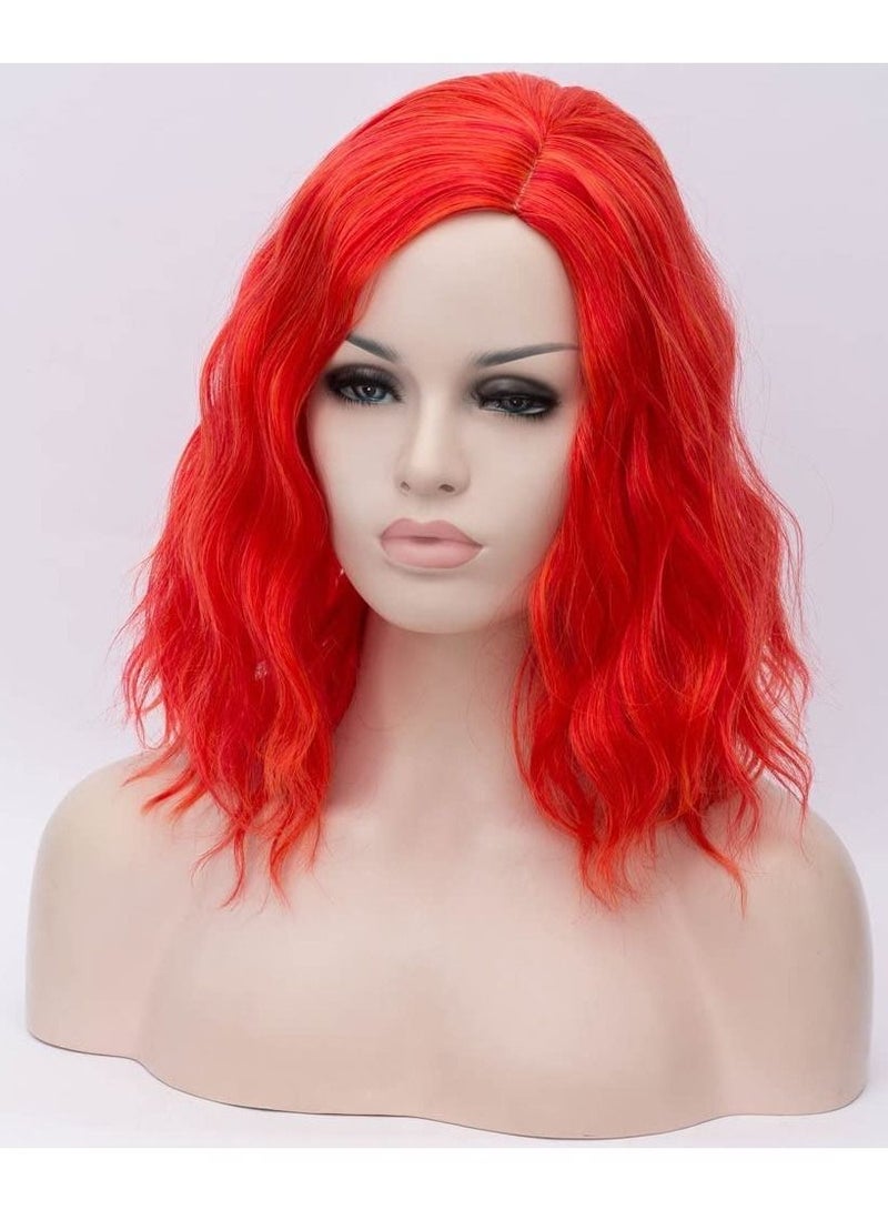 إستيل شعر مستعار قصير مموج مجعد بوب للنساء مقاومة للحرارة باروكة بوب تشمل غطاء شعر مستعار أحمر برتقالي - Image 3