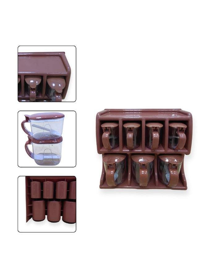 إس إن إتش طقم برطمانات توابل مع حامل | طقم أوعية ماسالا من تيست ميكر بأغطية ومقابض محكمة الإغلاق | رف منظم توابل متعدد الاستخدامات من 7 قطع لتخزين المطبخ | دبّة ماسالا كبيرة للتوابل والبقوليات والبهارات | حامل برطمانات بلاستيكي للاستخدام على أسطح العمل والخزائن - Image 2