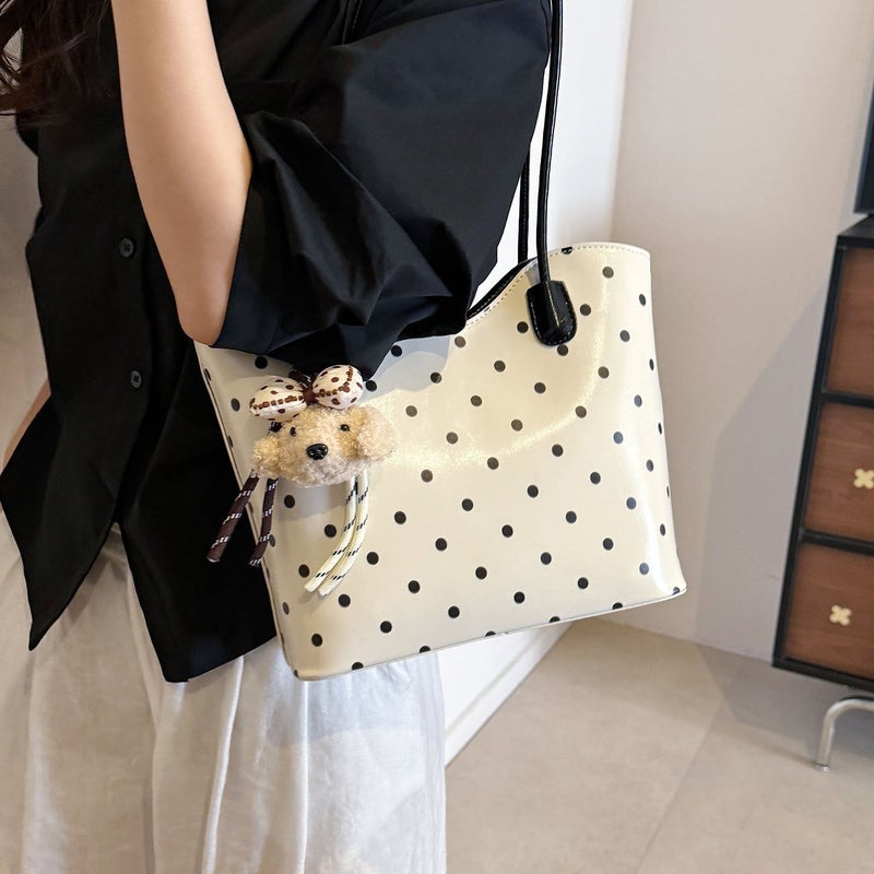 2026 New Tote Bag Large Capacity Polka Dot Casual Korean Style Women's Shoulder Bag - Image 1