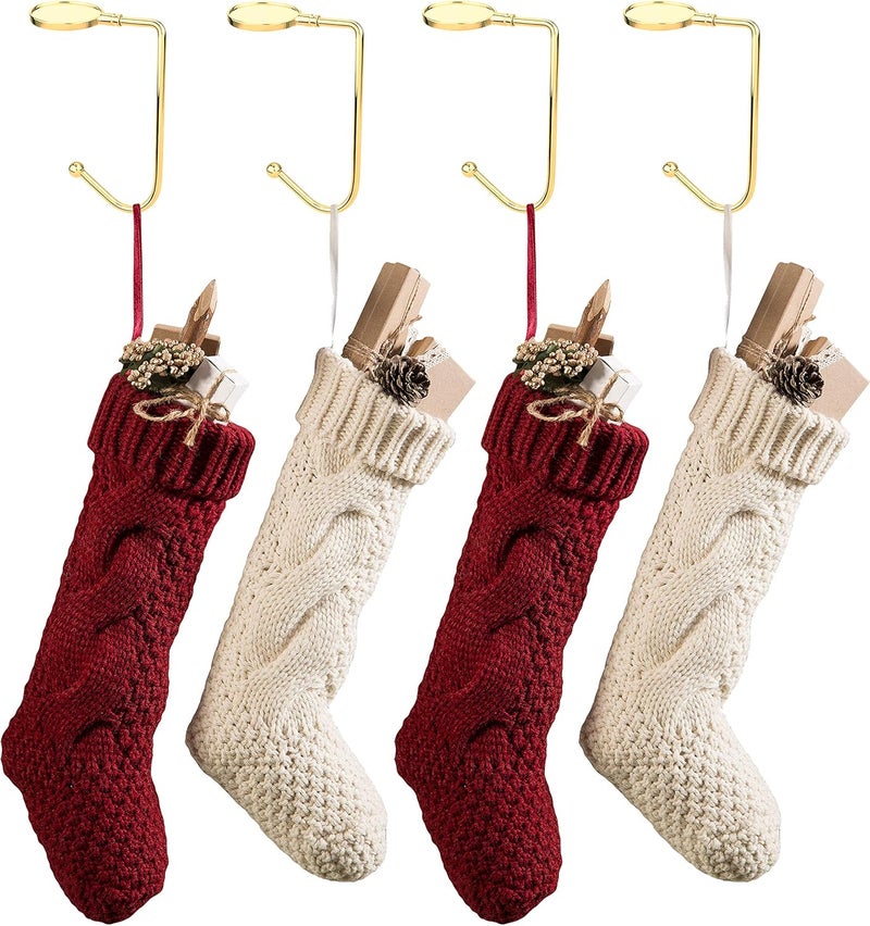 Komotu Christmas Stocking Holder for Mantle - 4 Pack Non-Slip Stocking Mantel Holders Hooks Hanger for Christmas Xmas Fireplace and Party Decoration (Gold) - Image 3