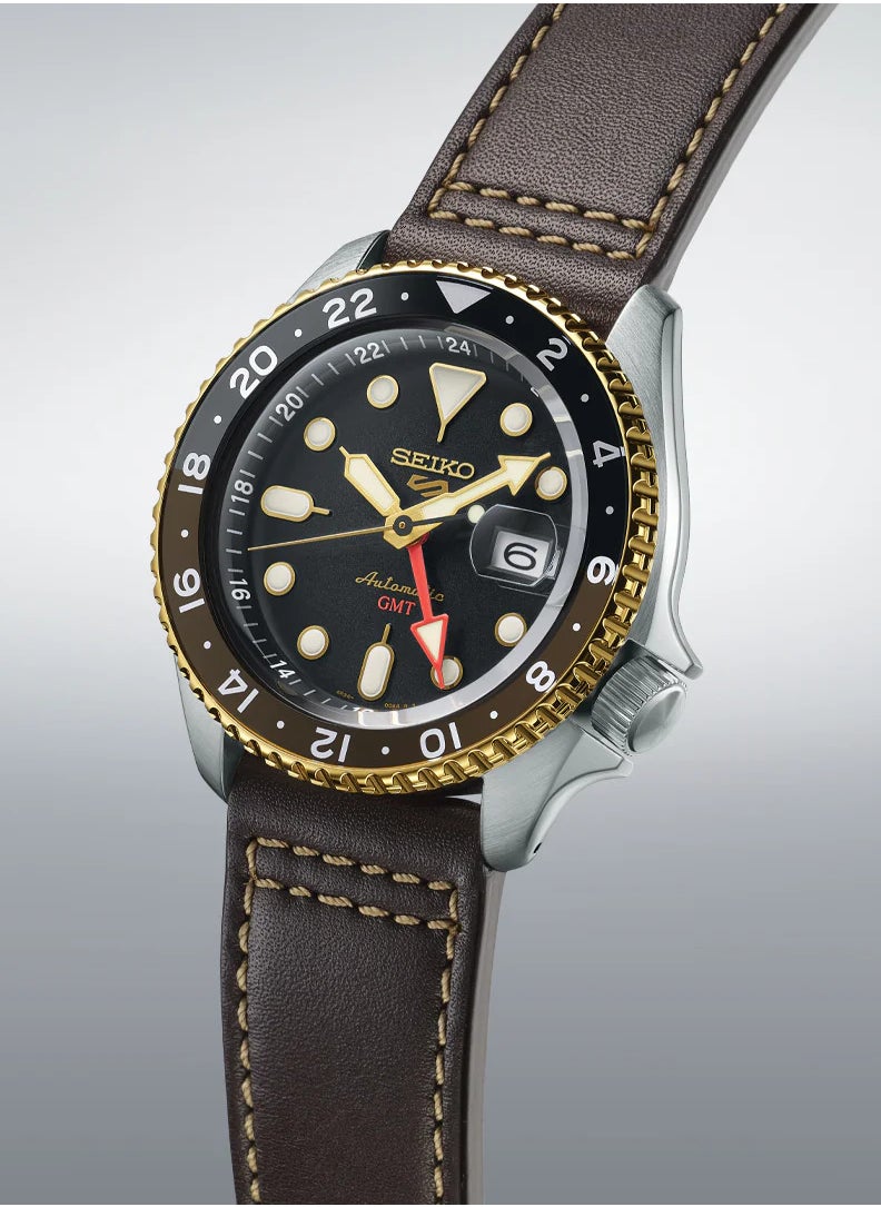 Seiko Mens 5 Sports SKX GMT Automatic Mocha Black Dial Brown Leather Strap Watch - SSK036K1  - Image 3