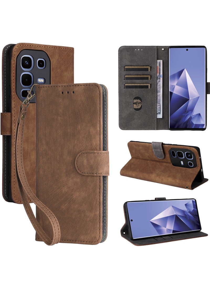 For Infinix Note 50s Flip Cover with Detachable lanyard, PU Leather Full Body Protection Shockproof Flip Mobile Phone Case, RFID Anti-theft Brush Folio Wallet Case - Image 1