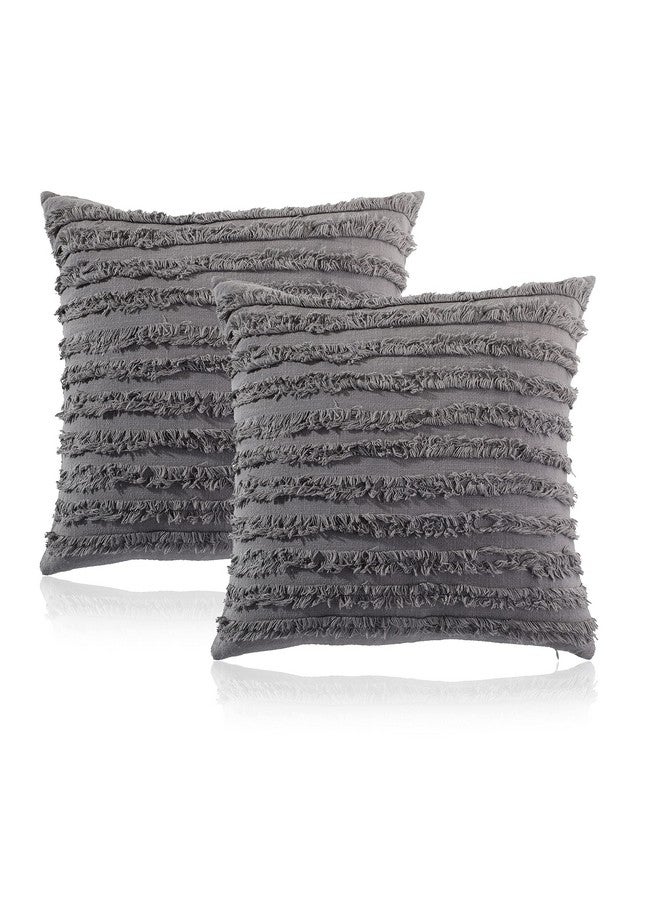mosey أغطية وسائد قطنية 20X20 مجموعة من 2 | غطاء وسادة بوهيمي 20 بوصة × 20 بوصة | غطاء وسادة أريكة 20 بوصة | غطاء وسادة رمادي 50 سم × 50 سم - Image 1