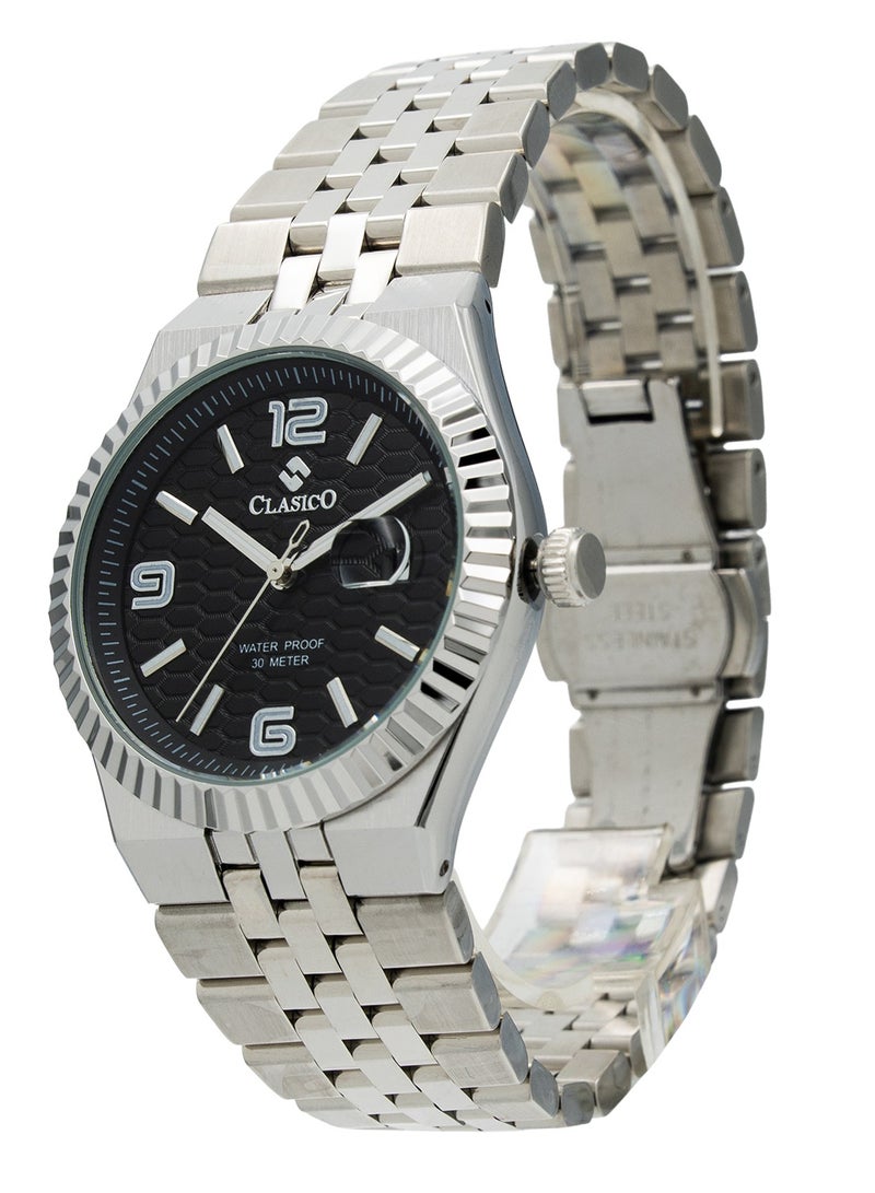 Clasico Men's Landmaster Stainless Steel Analog Watch – Black Dial | Waterproof 10M | Elegant Metal Strap - Image 2