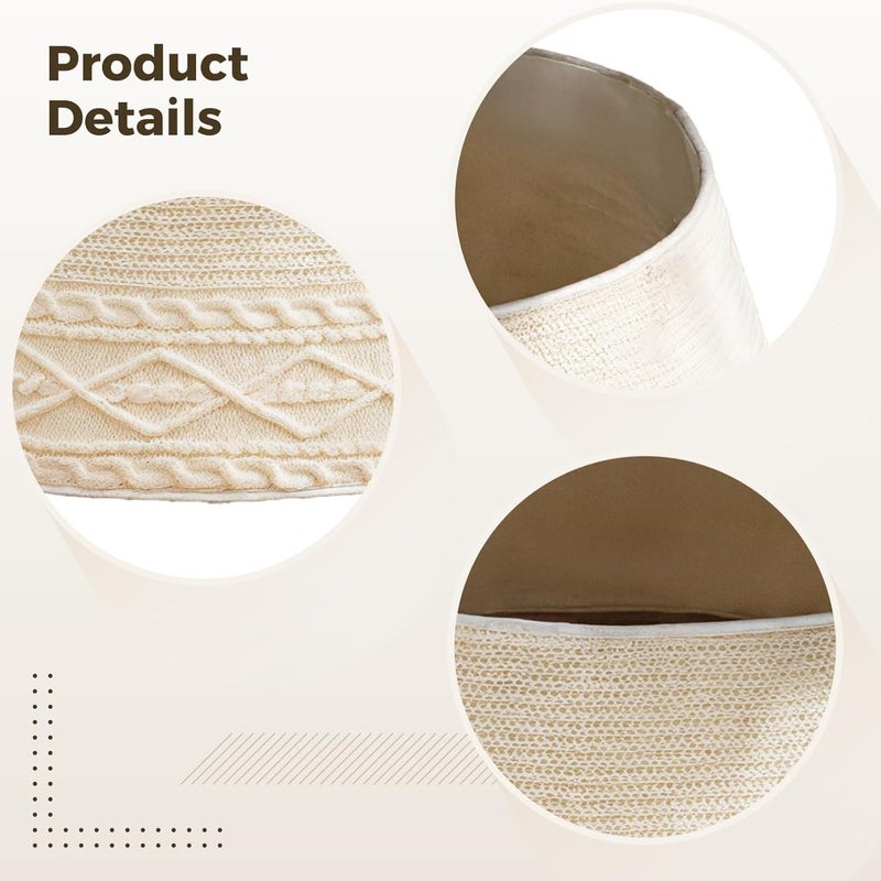 تنورة شجرة عيد الميلاد محبوكة من الخيوط الكبيرة، مزينة بزخارف بوم بوم (Pom Pom trim)، تصميم رائع بنسيج الكابل (Cable knit design)، ياقة بيضاء على شكل شجرة الشتاء، زينة لعيد الميلاد مناسبة لأعمدة شجرة عيد الميلاد. - Image 4