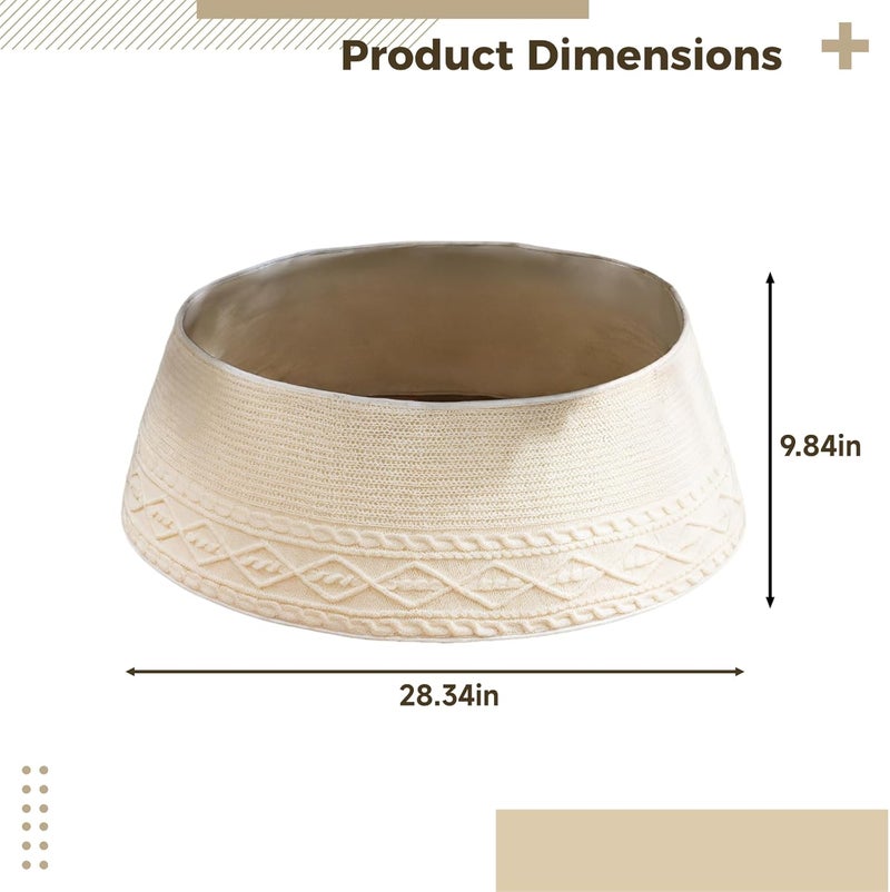 تنورة شجرة عيد الميلاد محبوكة من الخيوط الكبيرة، مزينة بزخارف بوم بوم (Pom Pom trim)، تصميم رائع بنسيج الكابل (Cable knit design)، ياقة بيضاء على شكل شجرة الشتاء، زينة لعيد الميلاد مناسبة لأعمدة شجرة عيد الميلاد. - Image 5