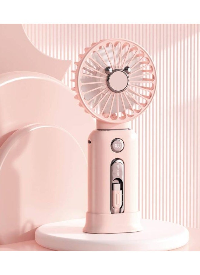 GREEN LION - Green Lion WindMate Portable Wireless Mini Fan & Power Bank (for Android & iPhone), Battery Capacity 10000mAh, 3 Levels Speed Cooling Fan, Type-C and Lightning Built in Cables, Fast Charging, Digital Display - Pink - Image 1