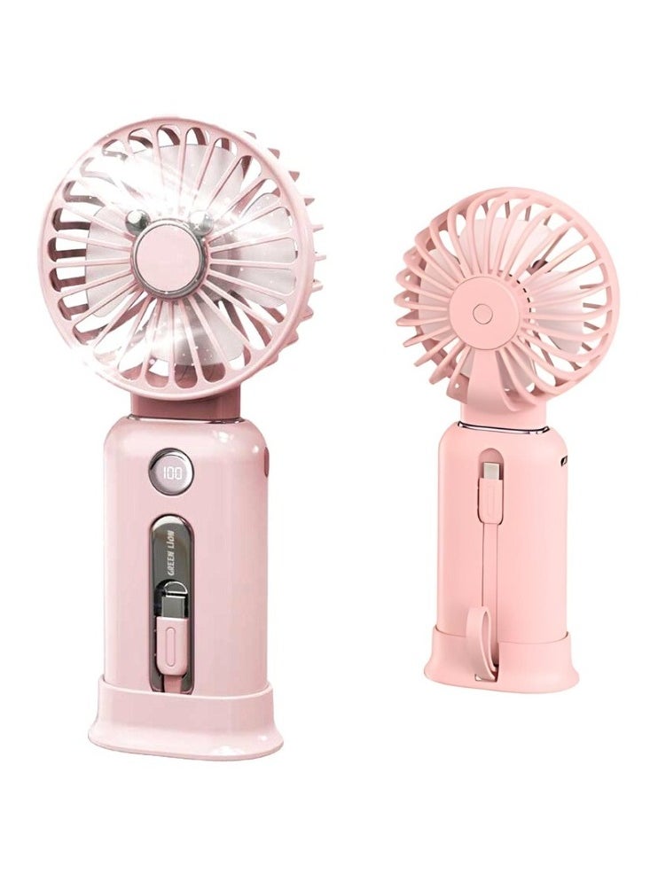 GREEN LION - Green Lion WindMate Portable Wireless Mini Fan & Power Bank (for Android & iPhone), Battery Capacity 10000mAh, 3 Levels Speed Cooling Fan, Type-C and Lightning Built in Cables, Fast Charging, Digital Display - Pink - Image 1