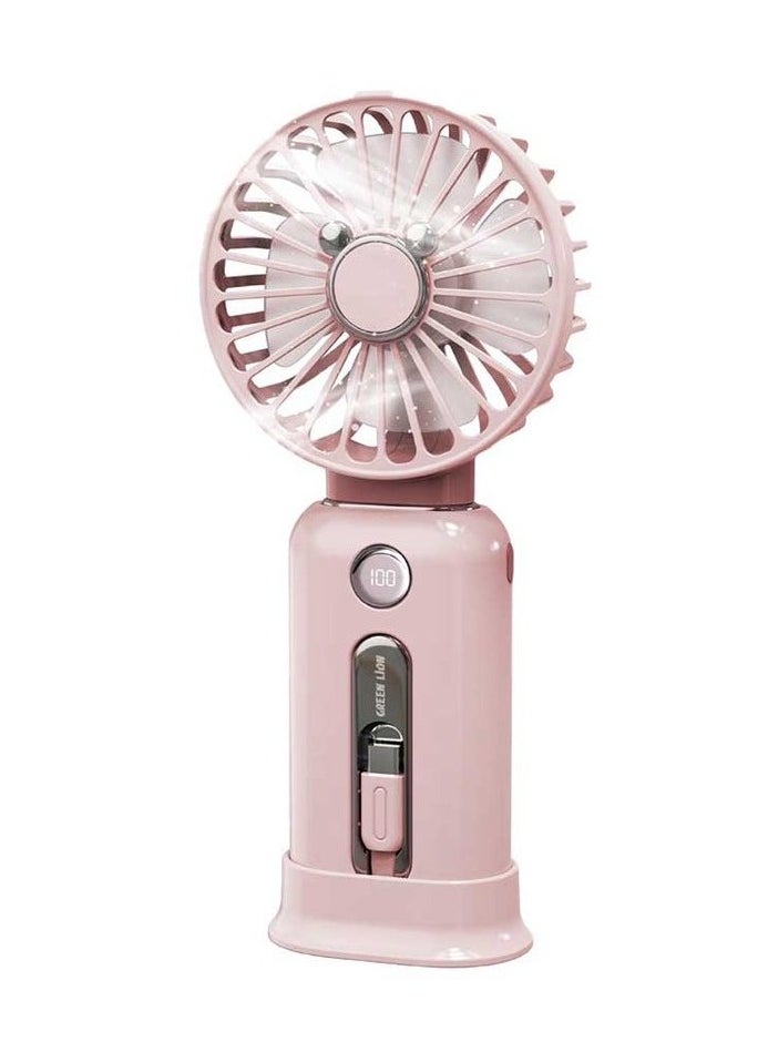 GREEN LION - Green Lion WindMate Portable Wireless Mini Fan & Power Bank (for Android & iPhone), Battery Capacity 10000mAh, 3 Levels Speed Cooling Fan, Type-C and Lightning Built in Cables, Fast Charging, Digital Display - Pink - Image 1