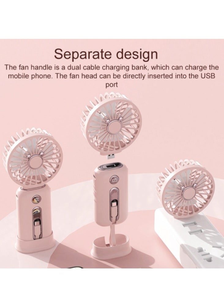 GREEN LION - Green Lion WindMate Portable Wireless Mini Fan & Power Bank (for Android & iPhone), Battery Capacity 10000mAh, 3 Levels Speed Cooling Fan, Type-C and Lightning Built in Cables, Fast Charging, Digital Display - Pink - Image 1