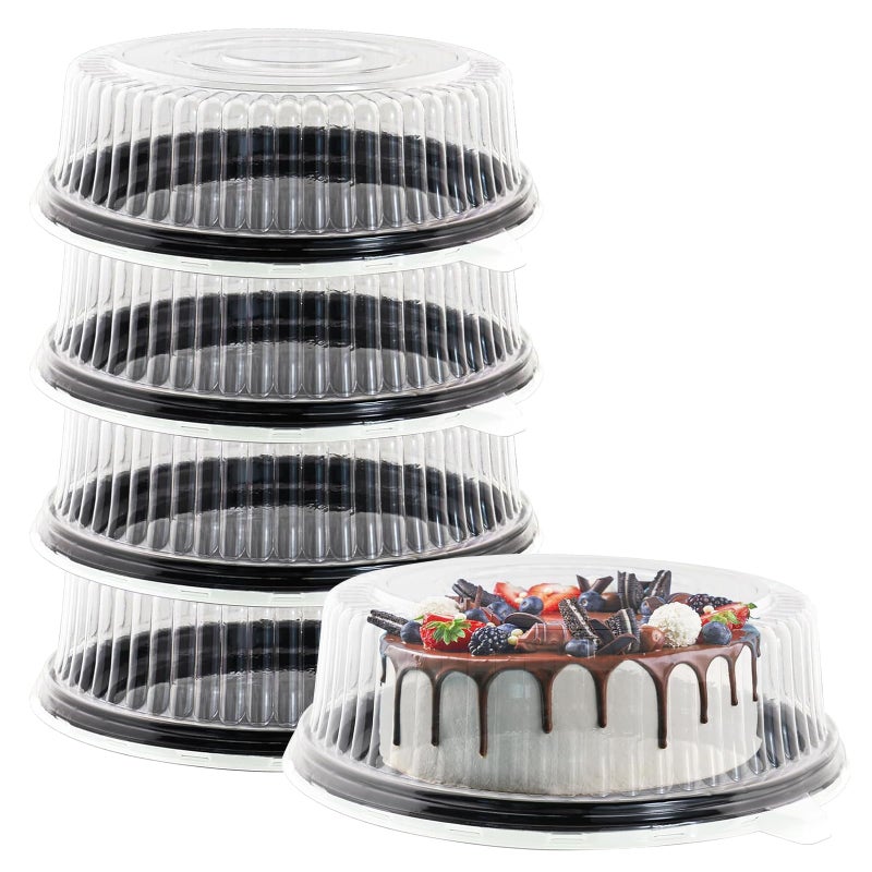 ATRDTO 5Pcs12 Inch Cake Containers with Lid Plastic Disposable Clear Cake Container Dome and Black Base Carry Display Storage Box 5 - Image 2