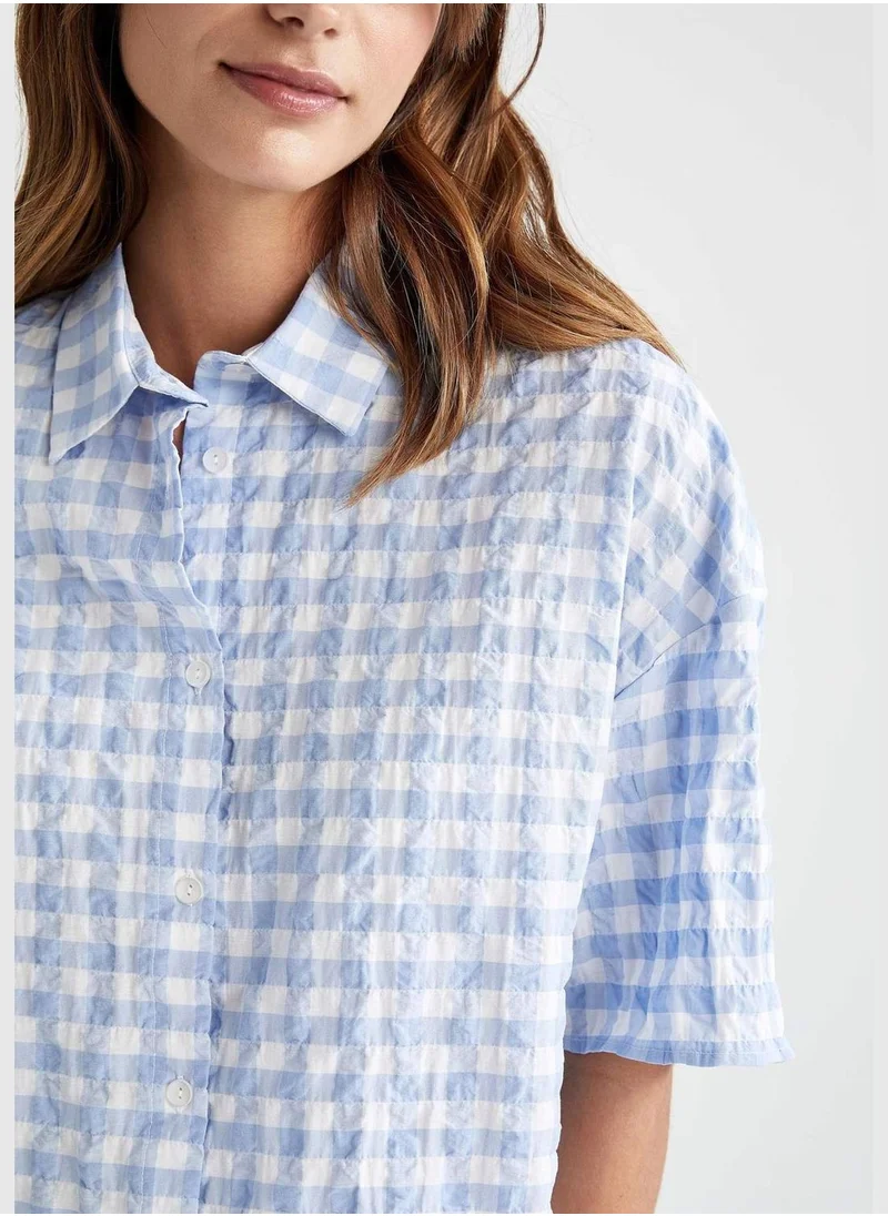 DeFacto Regular Fit Short Sleeve Check Print Pyjama Top