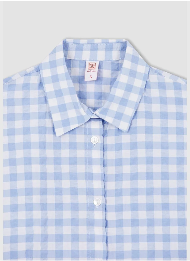DeFacto Regular Fit Short Sleeve Check Print Pyjama Top