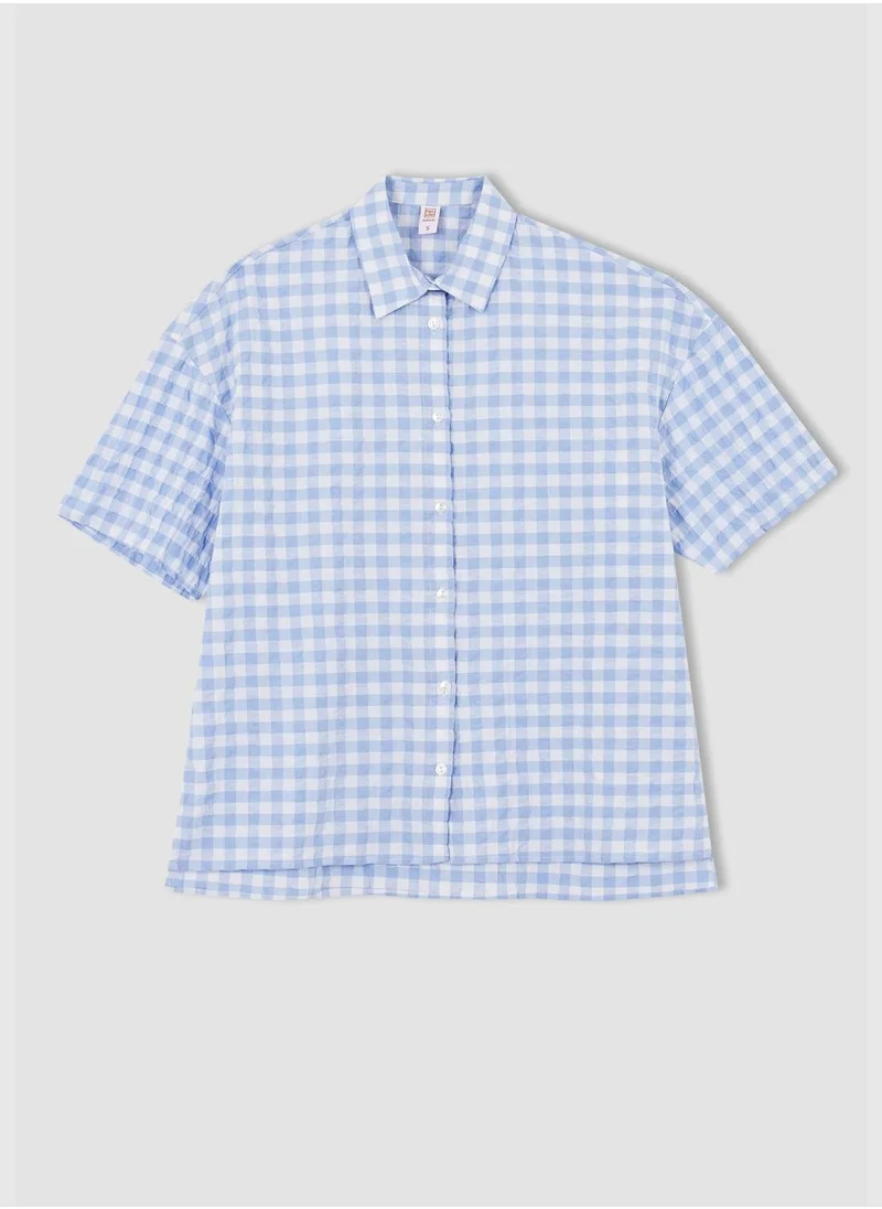 DeFacto Regular Fit Short Sleeve Check Print Pyjama Top