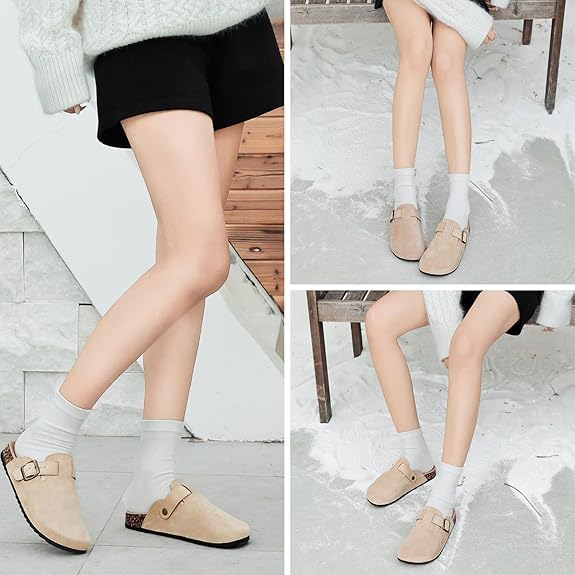 DDXYYDS Suede Clogs Men & Women Unisex Leather Mules Soft Cork Footbed Adjustable Buckle Slip Sandals Potato Shoes with Arch Support Beige - Image 5