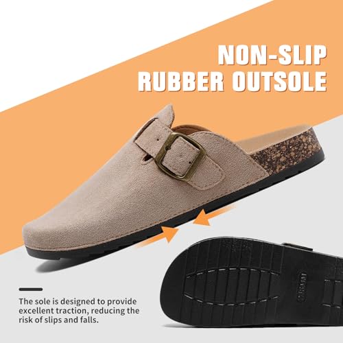 DDXYYDS Suede Clogs Men & Women Unisex Leather Mules Soft Cork Footbed Adjustable Buckle Slip Sandals Potato Shoes with Arch Support Beige - Image 2