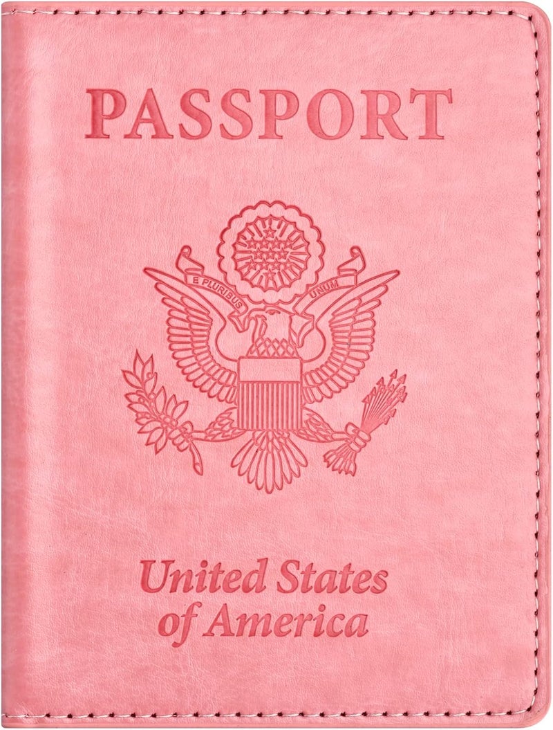 Eoehro Passport and Vaccine Card Holder, Faux Leather, AI-pink, Compact, Lightweight, Waterproof - Image 1