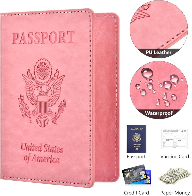Eoehro Passport and Vaccine Card Holder, Faux Leather, AI-pink, Compact, Lightweight, Waterproof - Image 4
