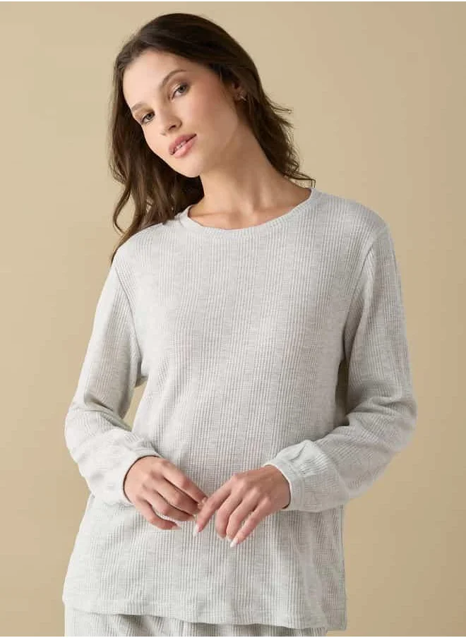 فاف Waffle Textured Long Sleeve T-shirt and Elastciated Pyjama Set