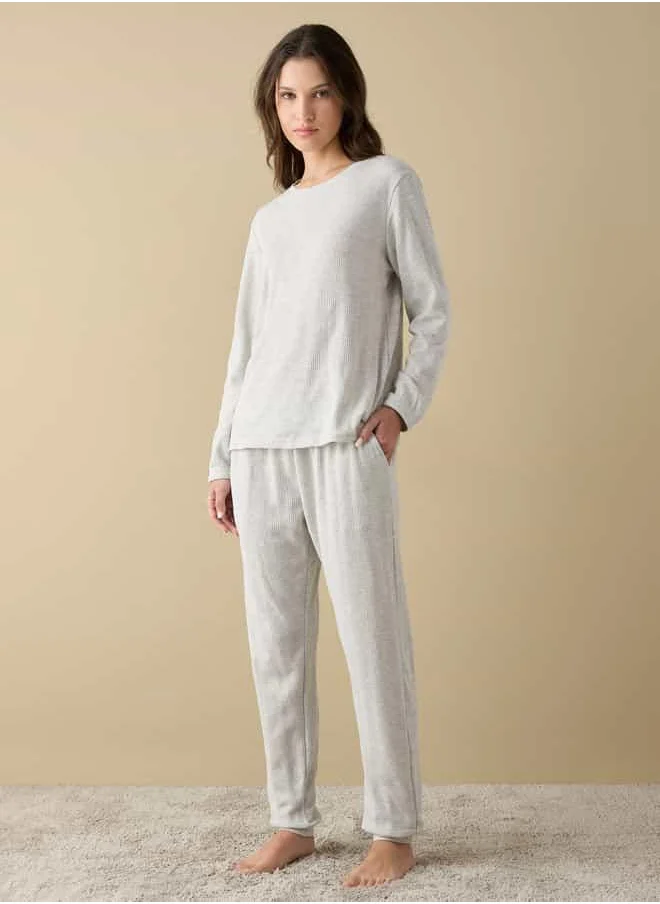 فاف Waffle Textured Long Sleeve T-shirt and Elastciated Pyjama Set