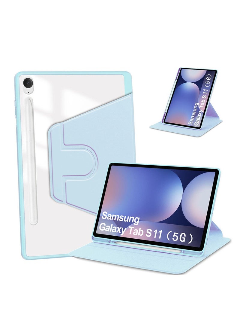 عام غلاف واقي مناسب لجهاز Samsung Tab S11 11 بوصة 2025 - غلاف دوار من الأكريليك بتغطية كاملة مع فتحة قلم، غلاف جلد شفاف فائق الرقة، هيكل واقي مقاوم للصدمات مع حامل