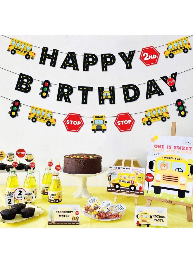 Faisichocalato School Bus Happy Birthday Banner Wheels On The Bus Bday Party Garland For Kids Yellow Bus Birthday Party Decorations Back To School Banner Party Supplies - Image 3