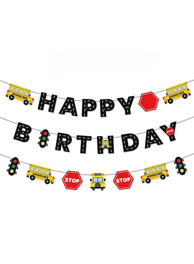 Faisichocalato School Bus Happy Birthday Banner Wheels On The Bus Bday Party Garland For Kids Yellow Bus Birthday Party Decorations Back To School Banner Party Supplies - Image 2
