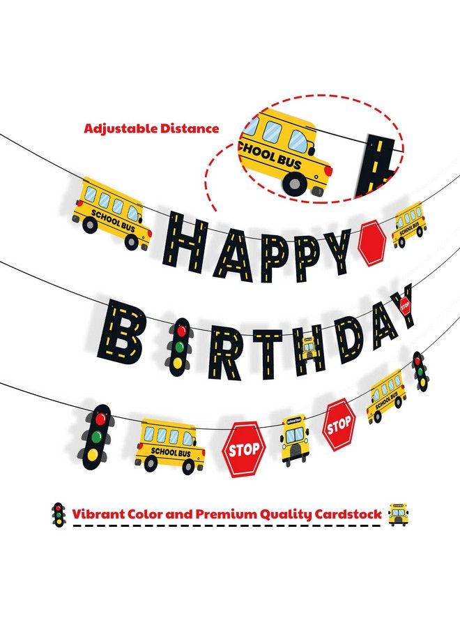 Faisichocalato School Bus Happy Birthday Banner Wheels On The Bus Bday Party Garland For Kids Yellow Bus Birthday Party Decorations Back To School Banner Party Supplies - Image 4