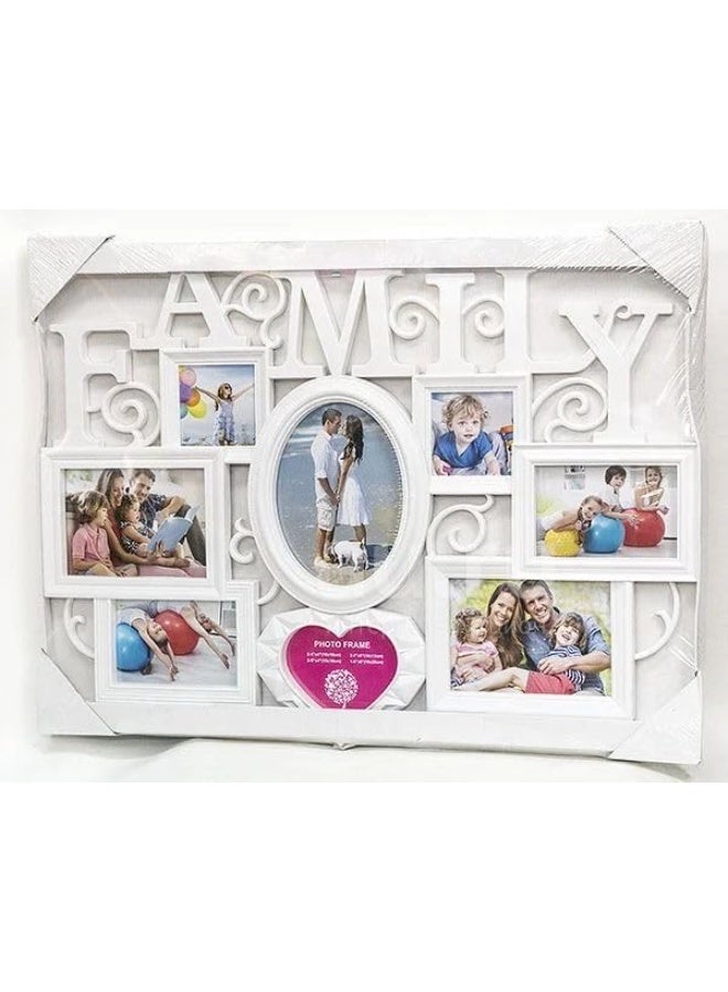 Decorhills Family Collage Photo Frame Wall Hanging – White Decorative Multiple Picture Frame Display with 7 Photo Slots, Elegant FAMILY Design, Wall Art for Living Room, Bedroom & Home Décor - Image 1