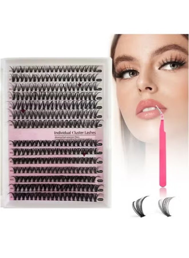 Lash Extension Kit DIY 280pcs Lash Clusters Eyelash Extension Kit, 9-16mm 30D 40D Individual Lashes Kit with Lash Tweezers - Image 1