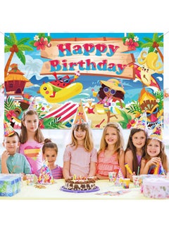 HOWAF Summer Themed Happy Birthday Backdrop Banner, Summer Beach Themed Birthday Party Banner for Hawaiian Luau Birthday Party Supplies, Tropical Themed Birthday Photo Background Banner  - Image 5