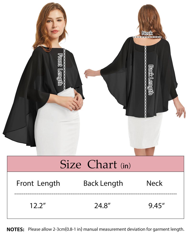 CHICGAL Womens Capelets Shawls and Wraps for Evening Dress Chiffon Capes Wedding Cover Up, Black - Image 4
