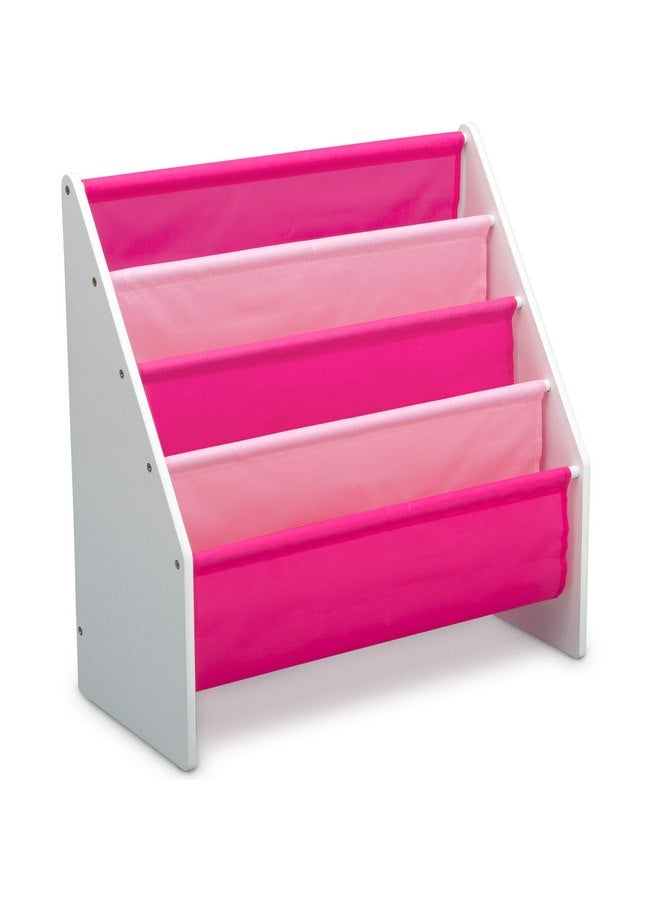 Delta Children Sling Rack Bookshelf for Kids - Easy-to-Reach Storage for Magazines or Coloring Books - Ideal for Playrooms & Homeschooling - Greenguard Gold Certified, White/Pink - Image 1