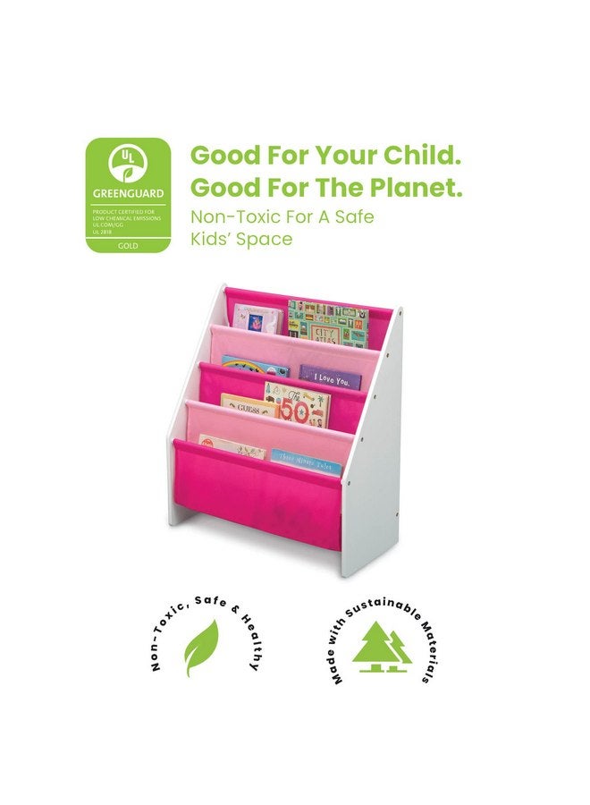 Delta Children Sling Rack Bookshelf for Kids - Easy-to-Reach Storage for Magazines or Coloring Books - Ideal for Playrooms & Homeschooling - Greenguard Gold Certified, White/Pink - Image 3