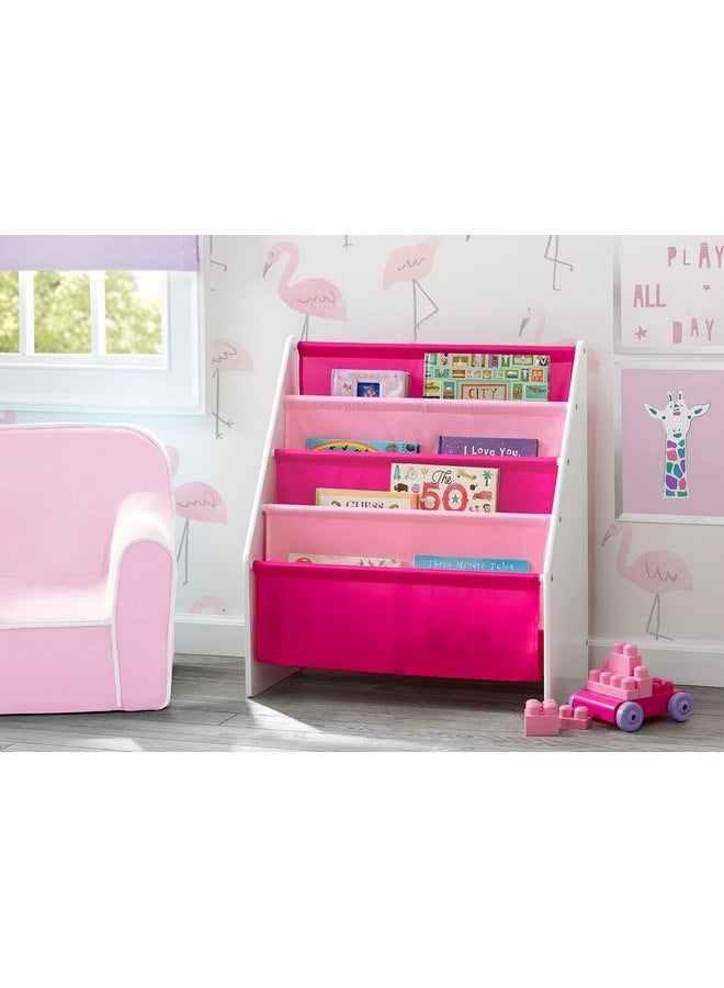 Delta Children Sling Rack Bookshelf for Kids - Easy-to-Reach Storage for Magazines or Coloring Books - Ideal for Playrooms & Homeschooling - Greenguard Gold Certified, White/Pink - Image 2