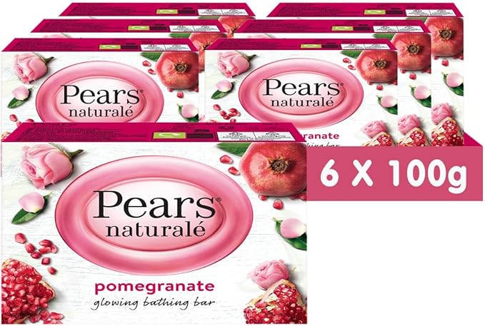 Pears Natural Soap Bar Pomegranate Glowing Bathing Bar with Pure Glycerin Mild Gentle Cleansing Formula for Daily Skin Radiance Ideal for Hydrating Face Body and Hands 100 g Pack of 6 - Image 1