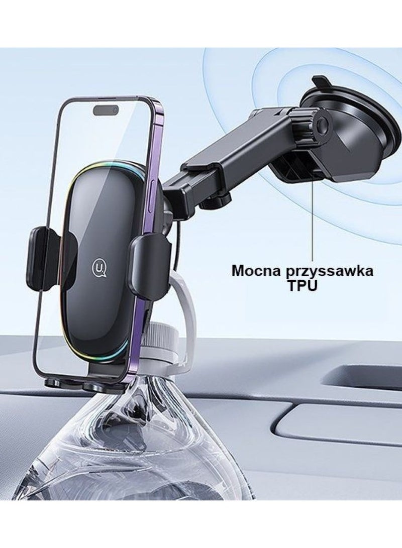 أوسامس حامل سيارة للشحن اللاسلكي بقوة 15 واط مع ضوء ملون - شاحن سيارة لاسلكي، Car Link It Wireless CarPlay، حامل شاحن سيارة لاسلكي - Image 2