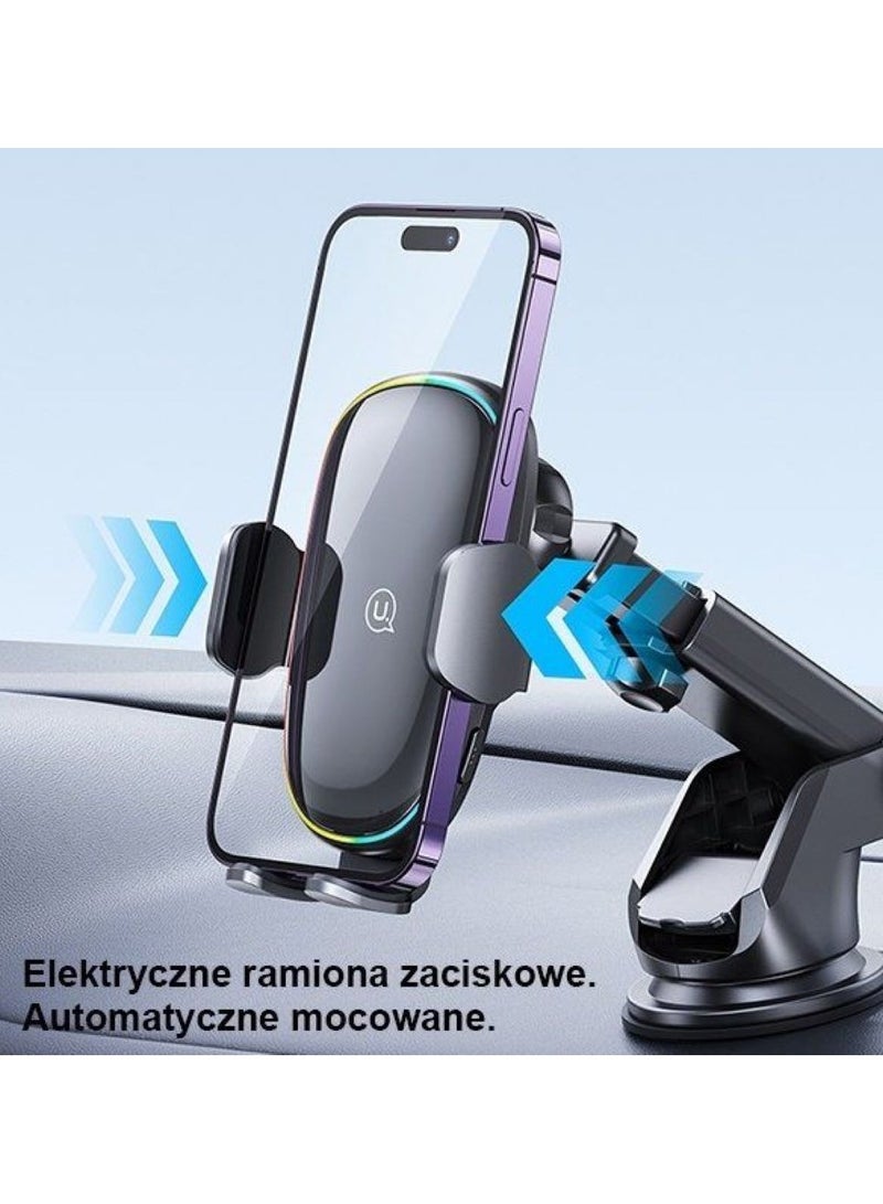 أوسامس حامل سيارة للشحن اللاسلكي بقوة 15 واط مع ضوء ملون - شاحن سيارة لاسلكي، Car Link It Wireless CarPlay، حامل شاحن سيارة لاسلكي - Image 5