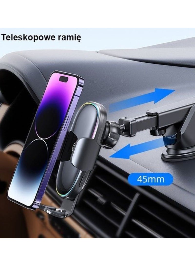 أوسامس حامل سيارة للشحن اللاسلكي بقوة 15 واط مع ضوء ملون - شاحن سيارة لاسلكي، Car Link It Wireless CarPlay، حامل شاحن سيارة لاسلكي - Image 3