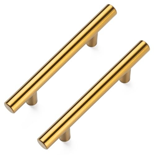 Aegero 10 Pack Cabinet Pulls Brushed Brass Stainless Cabinet Handles, for Kitchen and Bathroom Cabinets, 5 Inch Length, 3 Inch Hole Center - Image 1