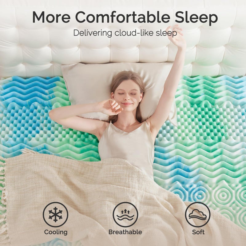SOOSLEEPY 2 Inch 7-Zone Twin Memory Foam Mattress Topper Egg Crate Cooling Gel Infused Mattress Pad Bed Topper for Pressure Relief and Back Pain Soft & Breathable, CertiPUR-US Certified - Image 2