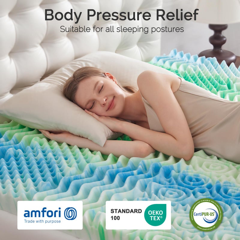 SOOSLEEPY 2 Inch 7-Zone Twin Memory Foam Mattress Topper Egg Crate Cooling Gel Infused Mattress Pad Bed Topper for Pressure Relief and Back Pain Soft & Breathable, CertiPUR-US Certified - Image 4