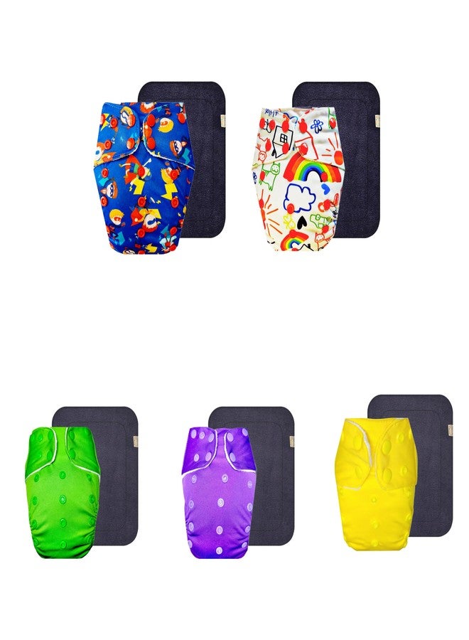 حفاضات دمبلدو القماشية الممتازة مع حشوة سوداء (عبوة من 5) | مضادة للحساسية | تسمح بمرور الهواء | سريعة الجفاف | مصممة من قبل الأمهات | من 3 أشهر إلى 3 سنوات | للجنسين - Image 1