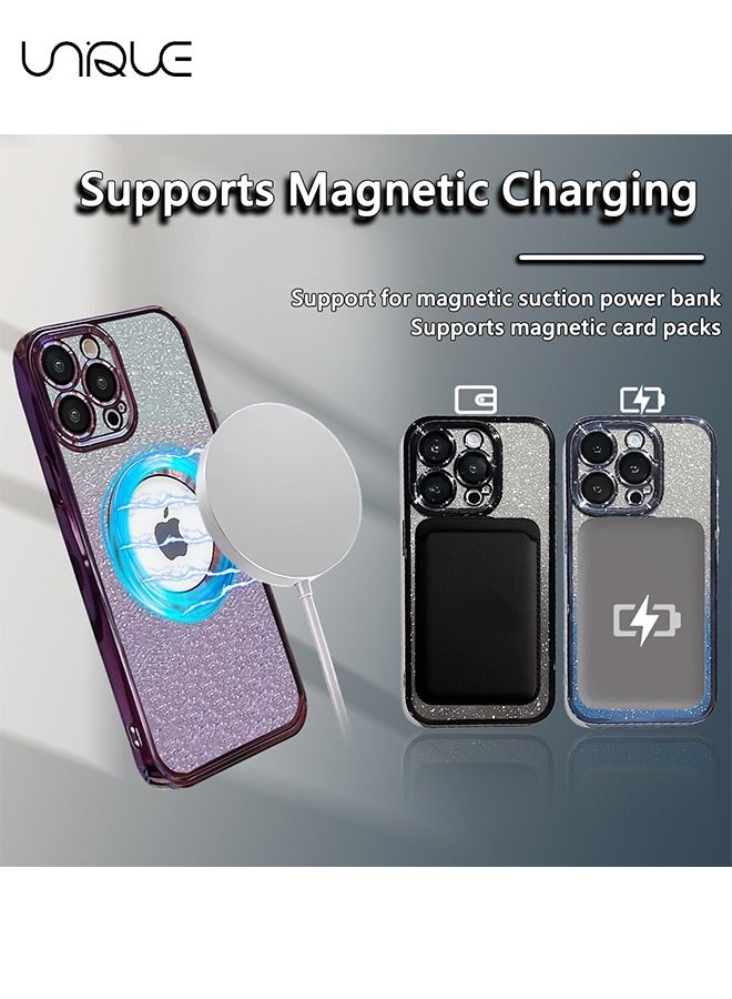 يونيك لآيفون 15 برو ماكس جراب جليتر مغناطيسي متوافق مع MagSafe كامل كاميرا حماية العدسة فاخرة تصفيح جميل بلينغ واضح صدمات سليم حالة الهاتف للنساء الفتيات ، وردي - Image 5