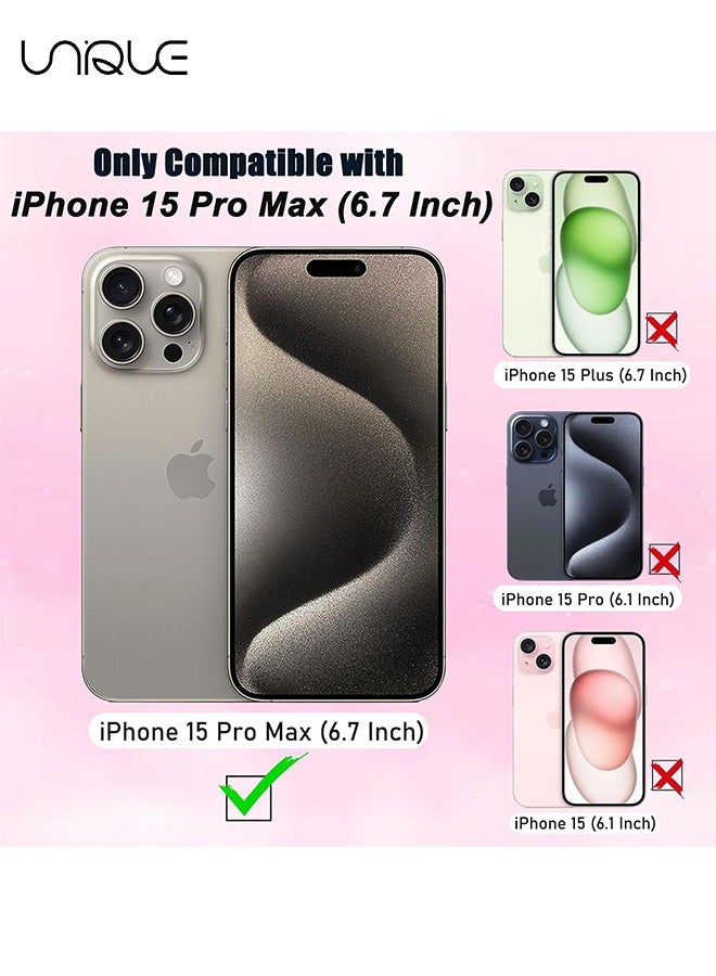 يونيك لآيفون 15 برو ماكس جراب جليتر مغناطيسي متوافق مع MagSafe كامل كاميرا حماية العدسة فاخرة تصفيح جميل بلينغ واضح صدمات سليم حالة الهاتف للنساء الفتيات ، وردي - Image 2