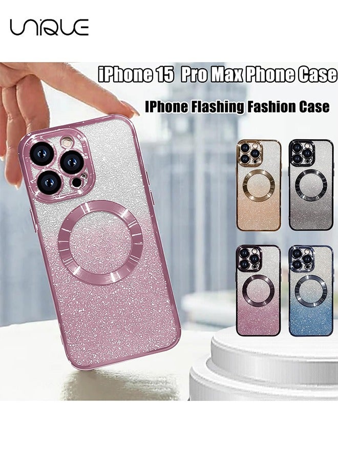 يونيك لآيفون 15 برو ماكس جراب جليتر مغناطيسي متوافق مع MagSafe كامل كاميرا حماية العدسة فاخرة تصفيح جميل بلينغ واضح صدمات سليم حالة الهاتف للنساء الفتيات ، وردي - Image 3