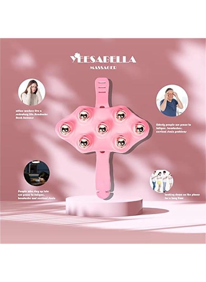 Generic 2PCS Glove Massager Hand Held Massager Hand Massage Palm Shaped for Muscle Back Neck Foot Shoulder Leg Pain Relief Massage Tool with Roller Ball Pink  - Image 2