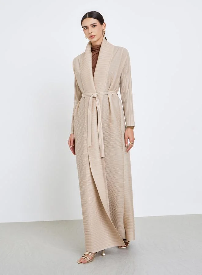 Take Two Solid Textured Pleated Long Sleeve Abaya